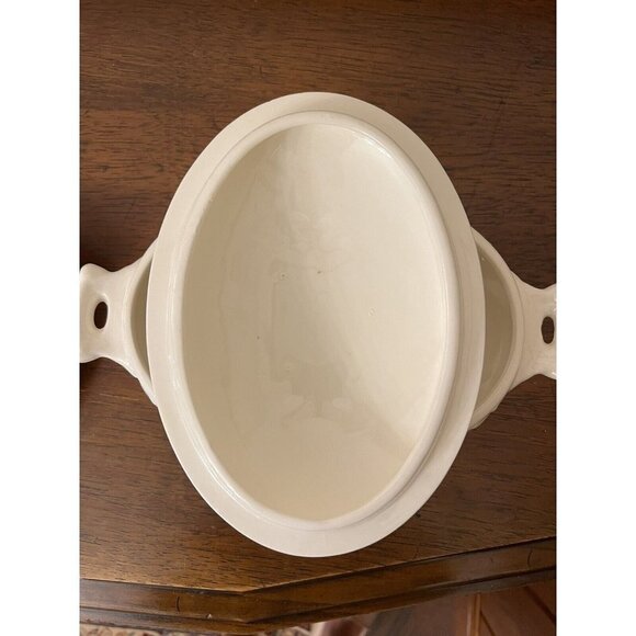 Vintage Ceramic Oval Dish Tureen With Lid With Plate Flower Design 7.5” x 5.5” - Picture 6 of 12